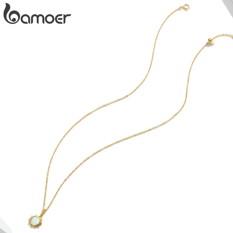 925 Sterling Silver White Opal Sun Pendant Necklace Apollo Chain Necklaces for Women Birthday Gift Jewelry