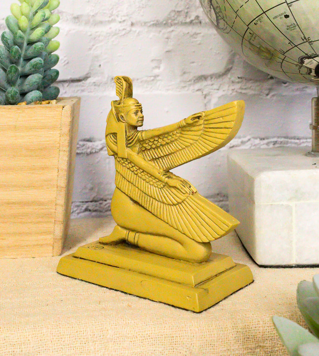 Ancient Egyptian Hieroglyphic Kneeling Winged Goddess Maat Mini Figurine 3.25"H