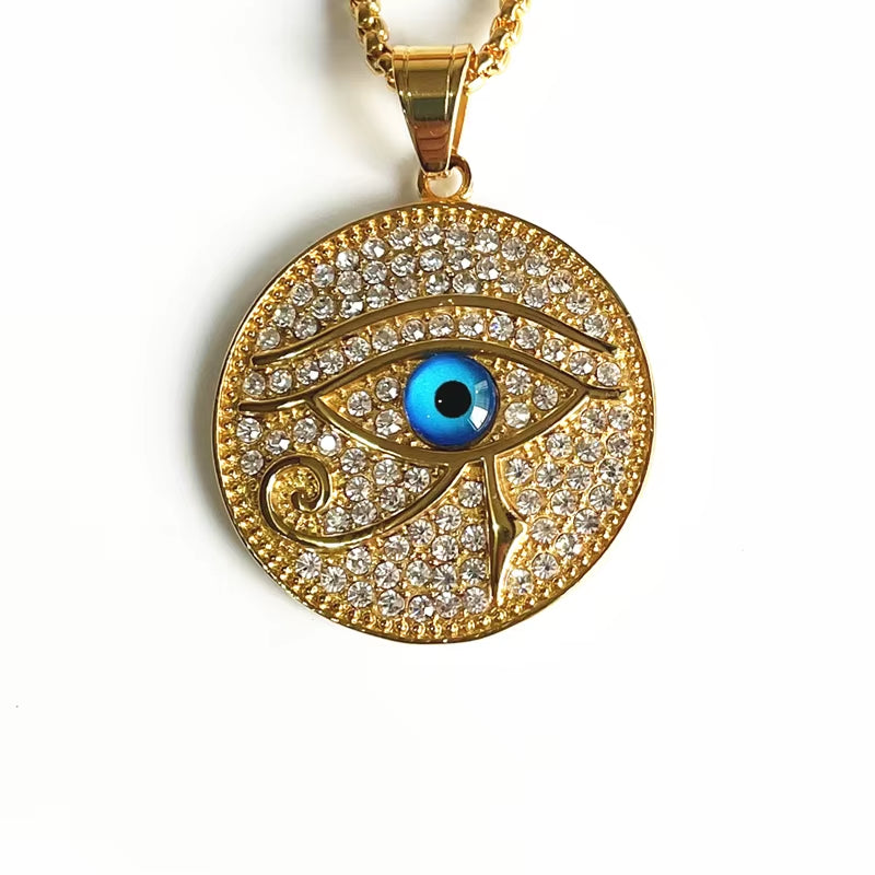 Hip Hop Ancient Egypt round Jewelry Collares Gold Color Stainless Steel Chain Egyptian Eye of Horus Necklaces & Pendants