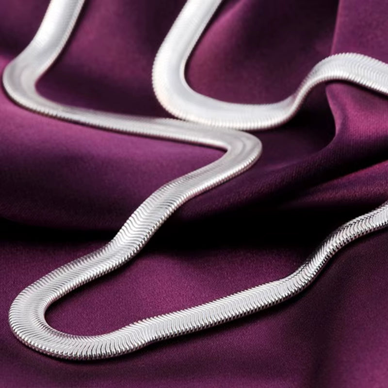 925 Sterling Silver 16/18/20/22/24 Inch 6Mm Flat Snake Chain Necklace for Women Man Fashion Wedding Party Charm Jewelry