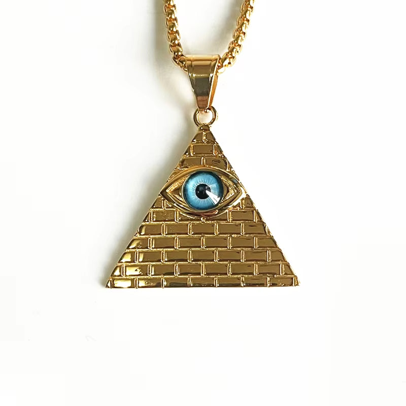 Hip Hop Ancient Egypt round Jewelry Collares Gold Color Stainless Steel Chain Egyptian Eye of Horus Necklaces & Pendants