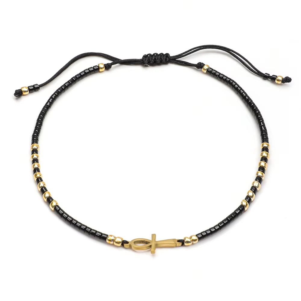 Cute Miyuki Beads Glass Amulet Charm Egyptian Ankh Crucifix Bracelet Symbol of Life Cross Bracelet Jewelry Wholesale