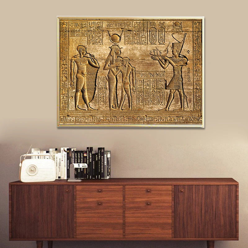 Egyptian Hieroglyphs Fresco Canvas Painting Queen Hatshepsut Temple Stone Carving Pharaoh Ancient Egypt Wall Mural Poster Print