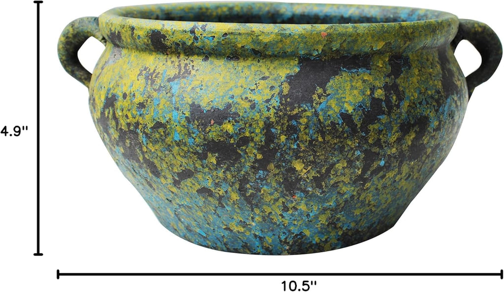 Egyptian Era Designed Earthen Ware Terra-Cotta Vessel/Planter with Looped Handles (Spring Green)