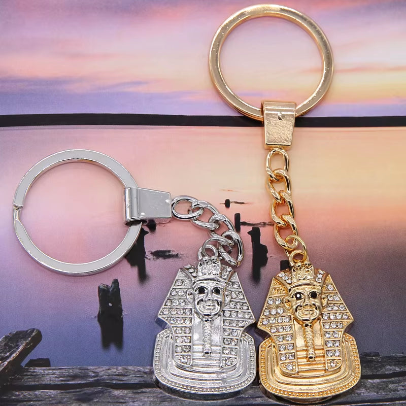 Egypt Pharaoh Sphinx Pendant Keychain Iced Out Bling Rhinestones Hip Hop Egyptian Key Chain Jewelry Wholesale