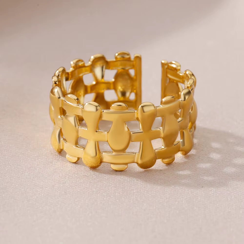 Rings for Women Stainless Steel Evil Eye Gold Color Open Ethnic Ring New Wedding Aesthetic Waterproof Jewelry Accessories Gift