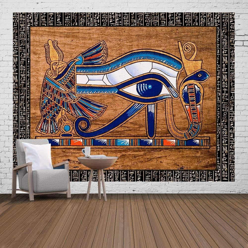 Egyptian Horus Eye Tapestry Ancient Egyptian Gods Pharaohs Hieroglyphic Tapestries Flannel 93X71Inch for Living Room and Bedroom Decoration