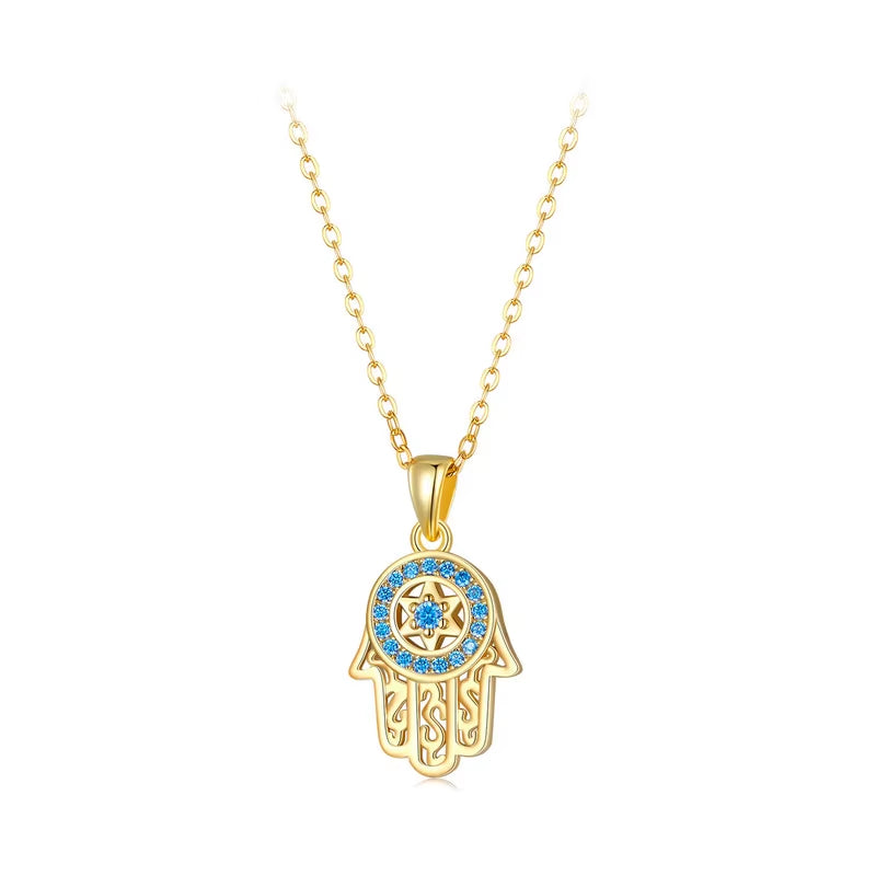 Genuine 925 Sterling Silver Trendy Fatima'S Guarding Hand Pendant Hamsa Lucky Necklaces for Women Fine Jewelry Gift