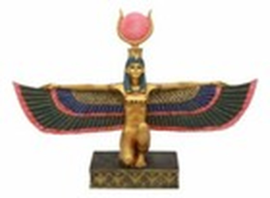 Egyptian Goddess of Motherhood Kneeling Isis with Open Wings Statue 12.75"Long