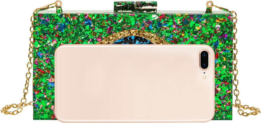 Clutch Purses for Women-Evil Eye Acrylic Clutch Glitter Purse Evening Bag Chain Shoulder Crossbody Handbags