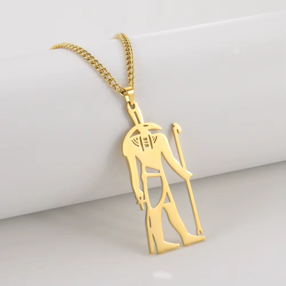 Egyptian God Talisman Stainless Steel Pendant Necklace for Women/Men Wisdom Thoth Ibis-Head Amulet Gold Plated Jewelry