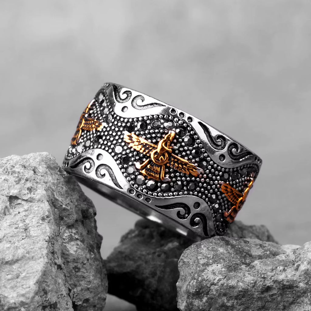 Ancient Historical Persia Zarathustra Stainless Steel Men Rings Luxury Punk Hiphop for Biker Jewelry Creativity Gift Wholesale