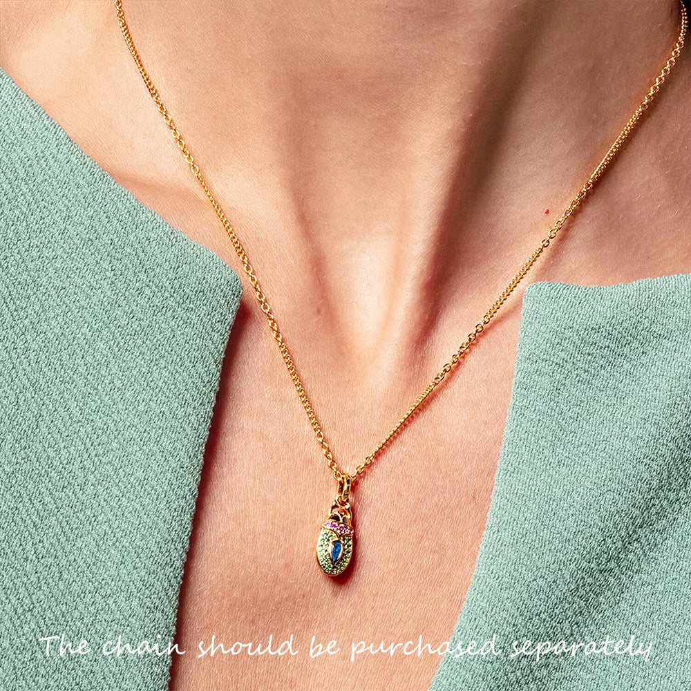 Pendant Gold Scarab Sun Beetle Brand New 925 Sterling Silver Vintage Jewelry Europe Bijoux Accessories Gift for Woman Girls