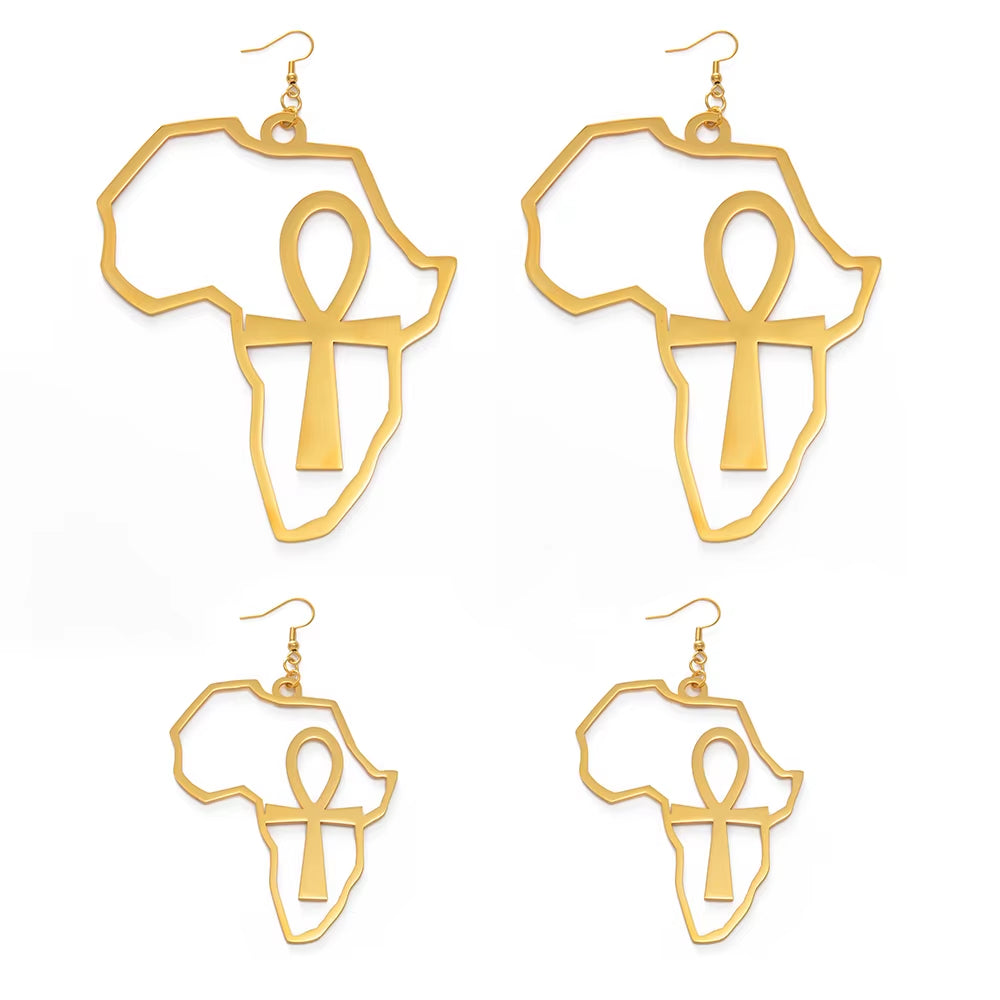 African Map Big Ankh Earrings Exaggerate Larger Earring Africa Egypt Nile Key Traditional Ethnic Hyperbole #154721