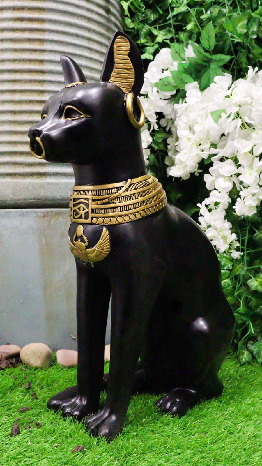 Ebros Large Egyptian Sitting Cat Bastet Statue in Black and Gold Finish 20"Tall