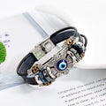 Evil Eye Turkish Bracelets for Men Metal Snap Fastener Jewelry Multilayer Black Leather Bracelet