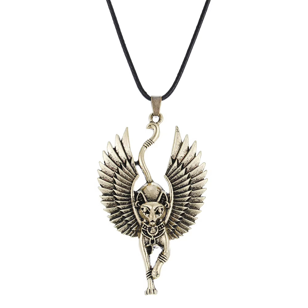 Ancient Egypt Bastet Statue Pendant Necklace Egyptian Sphinx WICCA Pagan Cat Necklaces Women Amulet Jewelry Unisex