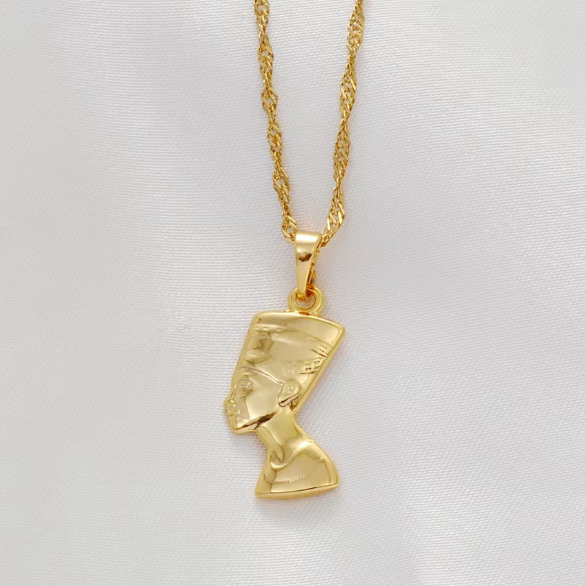 Small Ancient Egyptian Queen Pendant Necklaces Egypt Nefertiti Head Portrait Jewelry @005604
