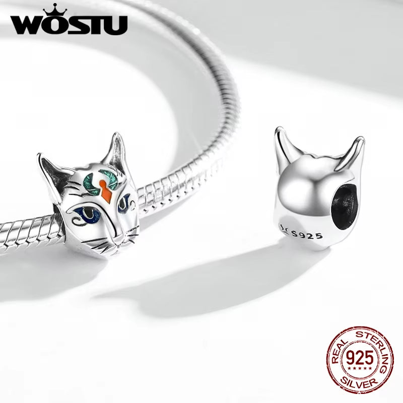New 925 Sterling Silver Charm Egypt Bastet & Twin Eyes Bead Pendant Fit Original Bracelet Necklace for Women Jewelry