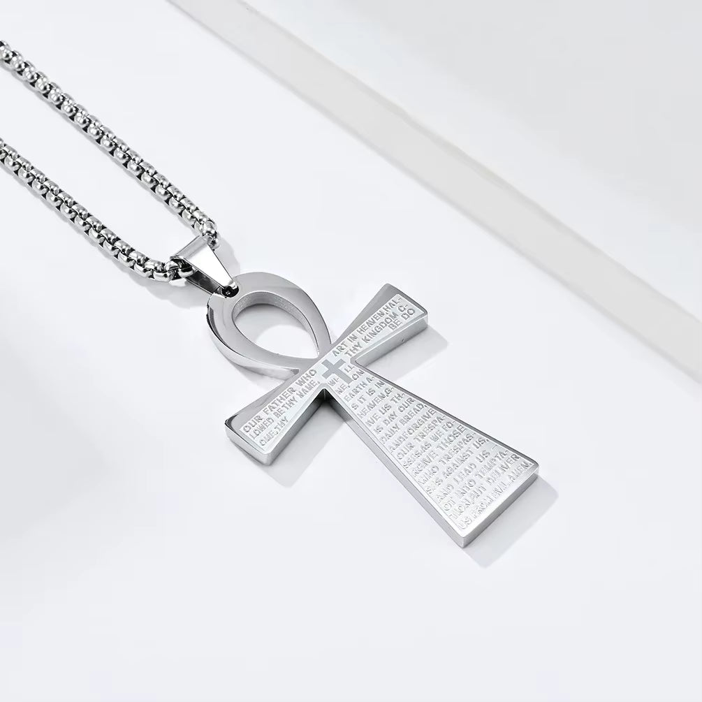 Stainless Steel Ancient Egyptian Ankh Cross Life Key Totem Necklace Men and Women Lucky Amulet Jewelry