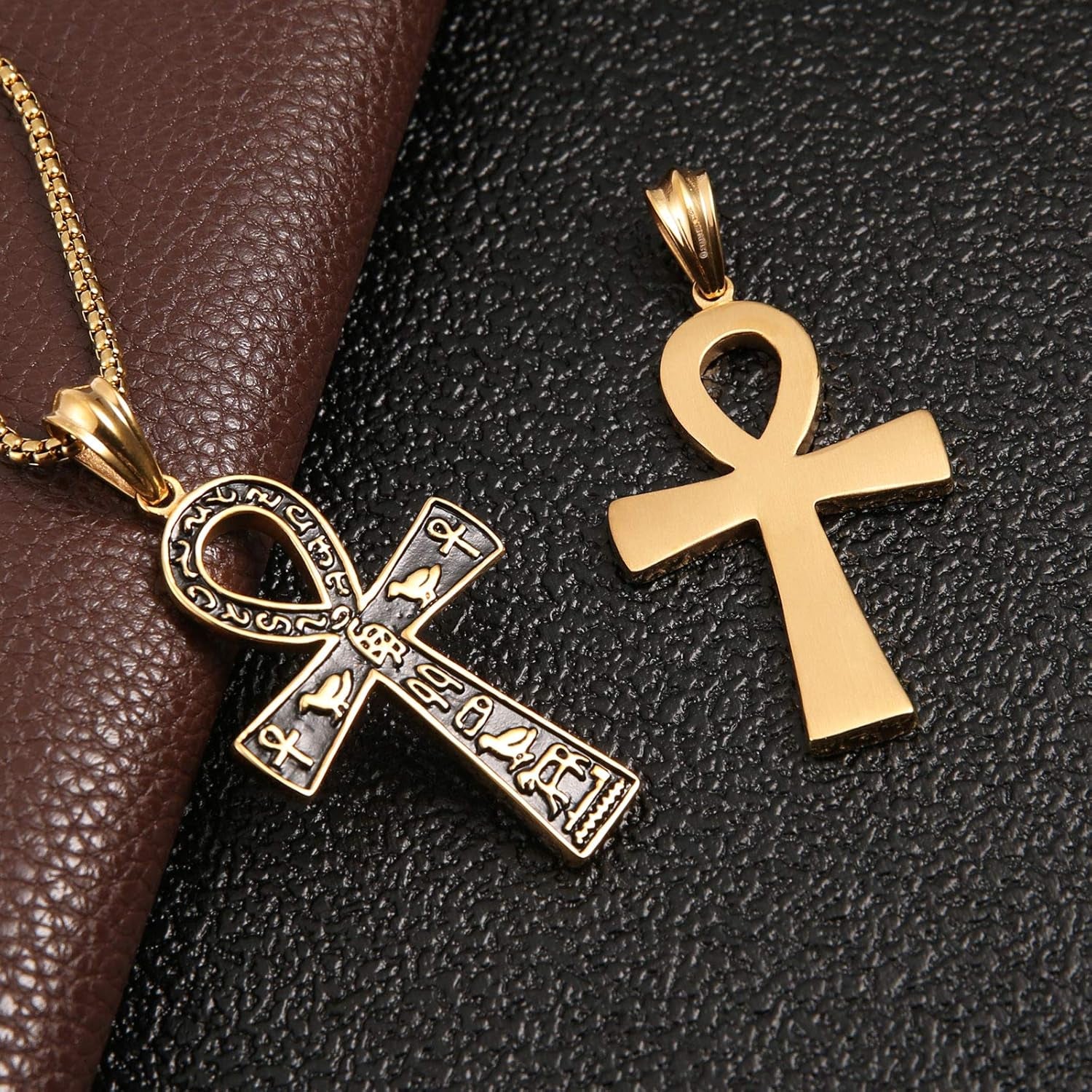 Stainless Steel Large Ankh Cross Pendant Ancient Egyptian Hieroglyphic Symbol 22+2 Inch Chain