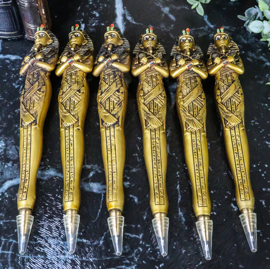 Pack of 6 Egyptian Mask of King TUT Pharaoh Sarcophagus Figurine Ballpoint Pens