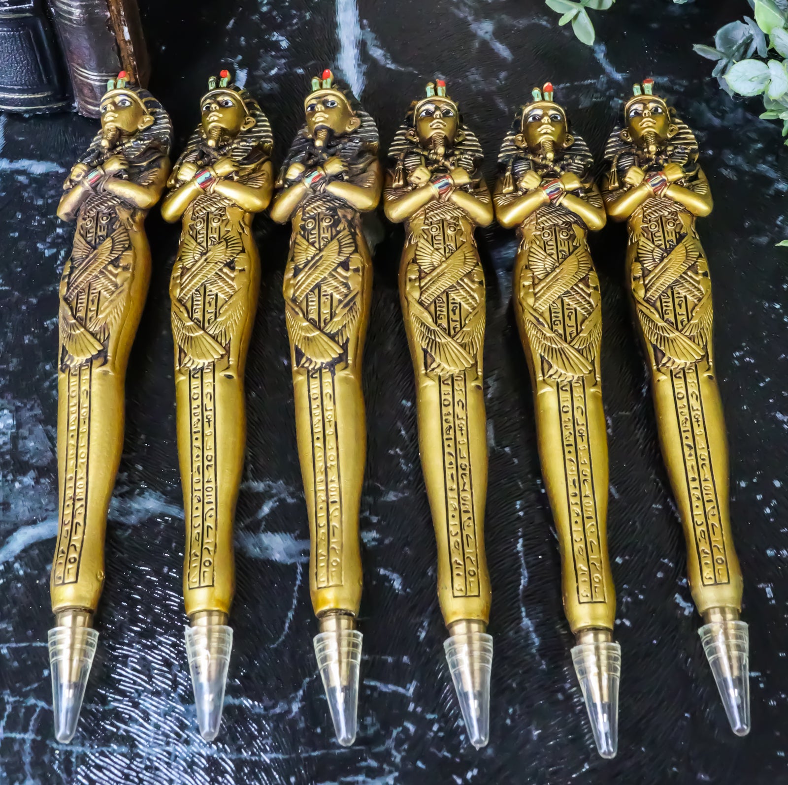 Pack of 6 Egyptian Mask of King TUT Pharaoh Sarcophagus Figurine Ballpoint Pens