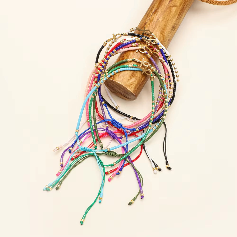 Cute Miyuki Beads Glass Amulet Charm Egyptian Ankh Crucifix Bracelet Symbol of Life Cross Bracelet Jewelry Wholesale