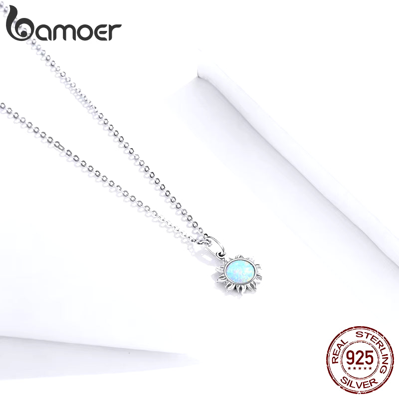 925 Sterling Silver White Opal Sun Pendant Necklace Apollo Chain Necklaces for Women Birthday Gift Jewelry