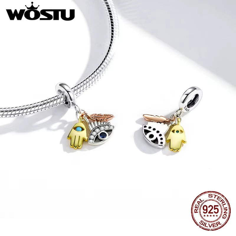 New 925 Sterling Silver Charm Egypt Bastet & Twin Eyes Bead Pendant Fit Original Bracelet Necklace for Women Jewelry