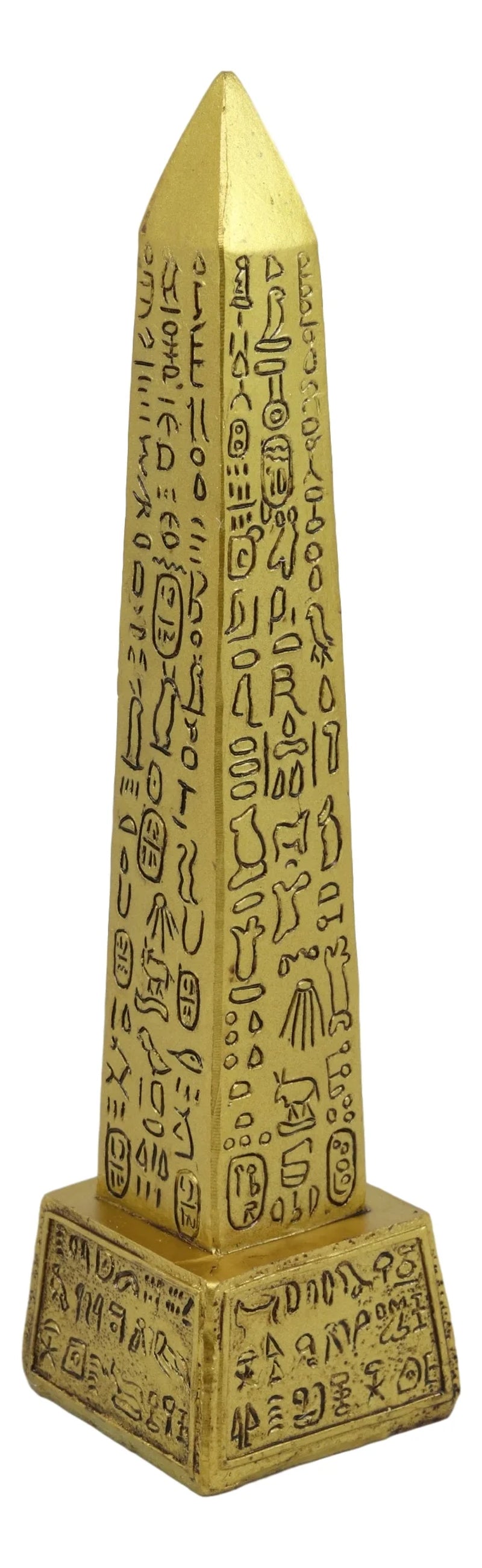 Gods of Egypt Temple of Ra Gold Colored Luxor Obelisk with Hieroglyphs Statue