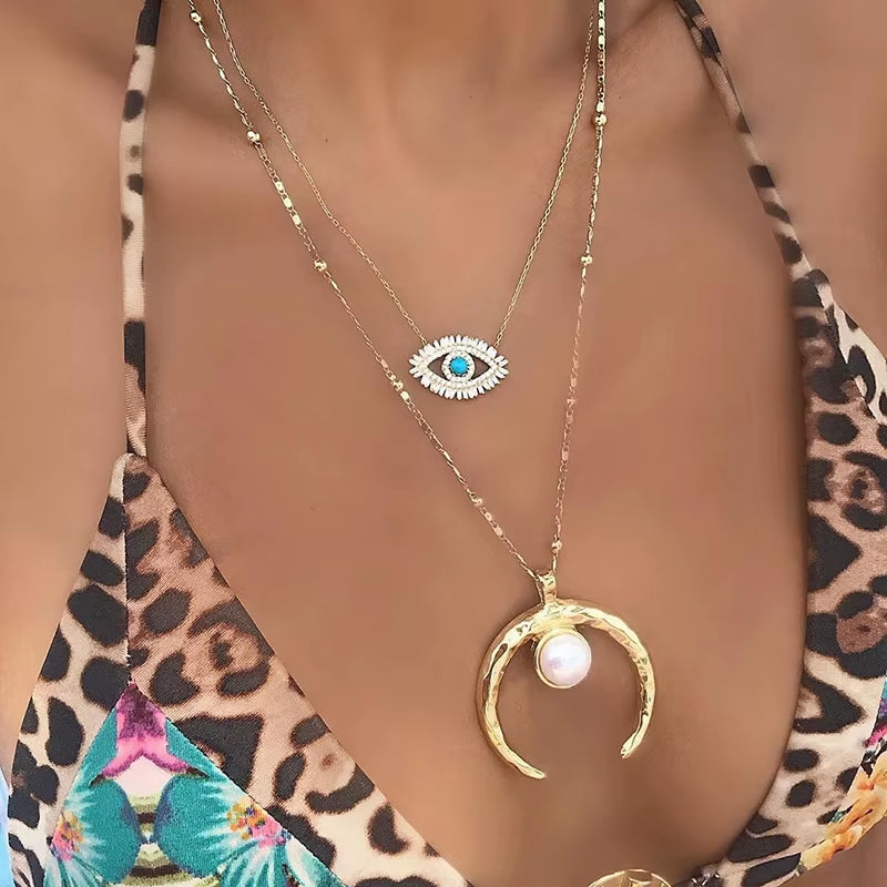 Gold Color Evil Eye Necklaces for Women Cubic Zirconia Turkish Blue Eye Necklaces Lucky Amulet Jewelry Olho Grego Nkeq01