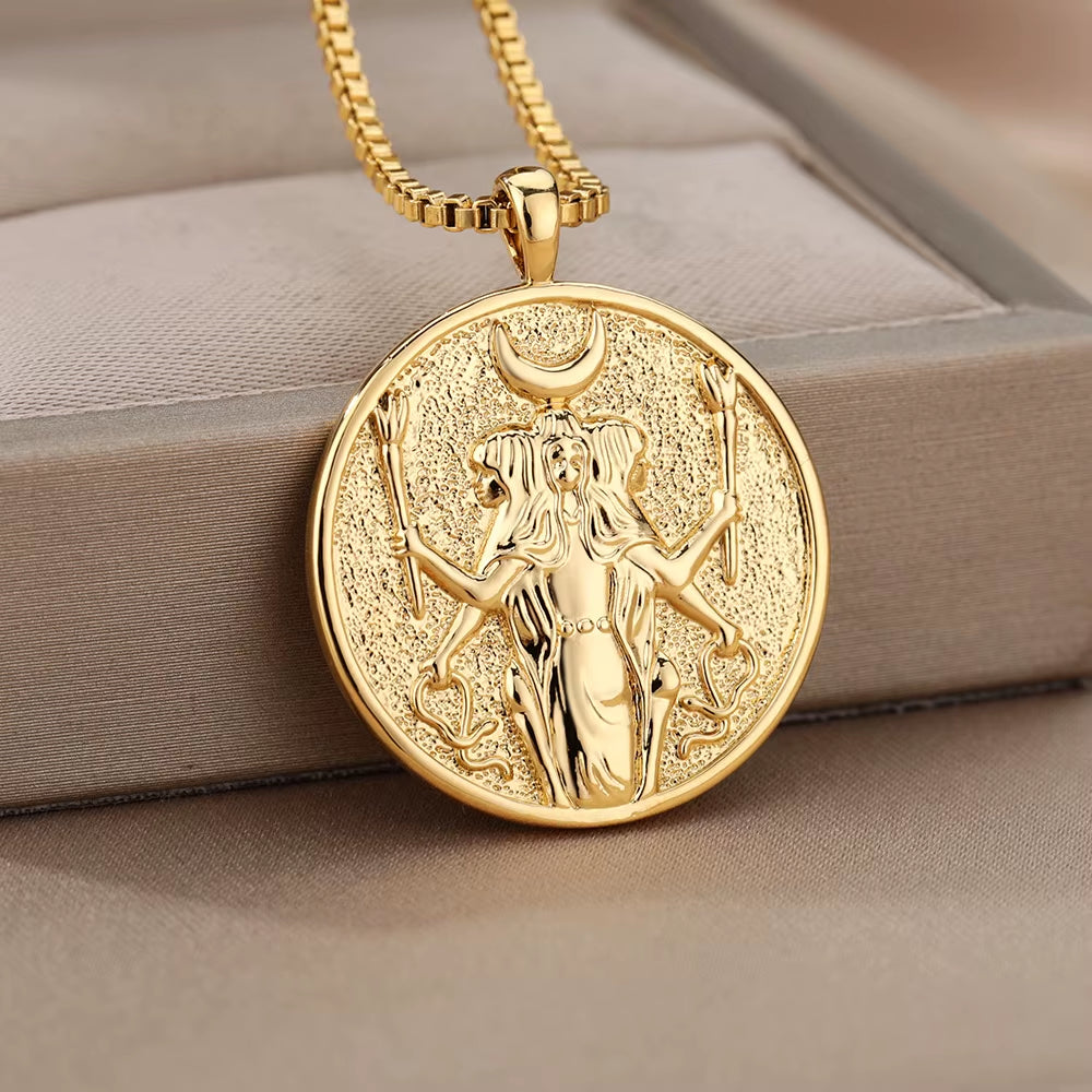 Ancient Mythologic Hecate Necklace for Women Men Greek Athena Aphrodite Pendant Medallion Necklaces Vintage Jewelry Best Gift