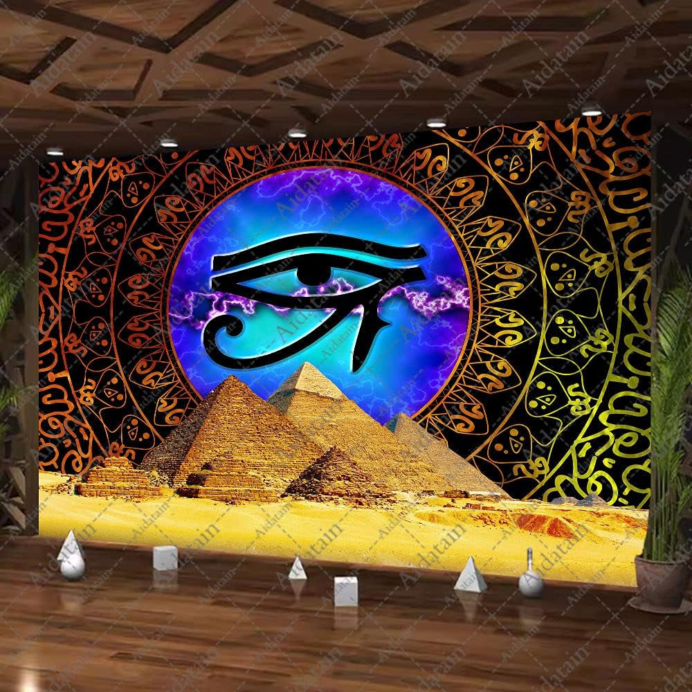 Ancient Egyptian Mythology Pyramid Eye of Horus Mandala Flannel Huge Size 93X71 Inches Tapestry for Bedroom Living Room