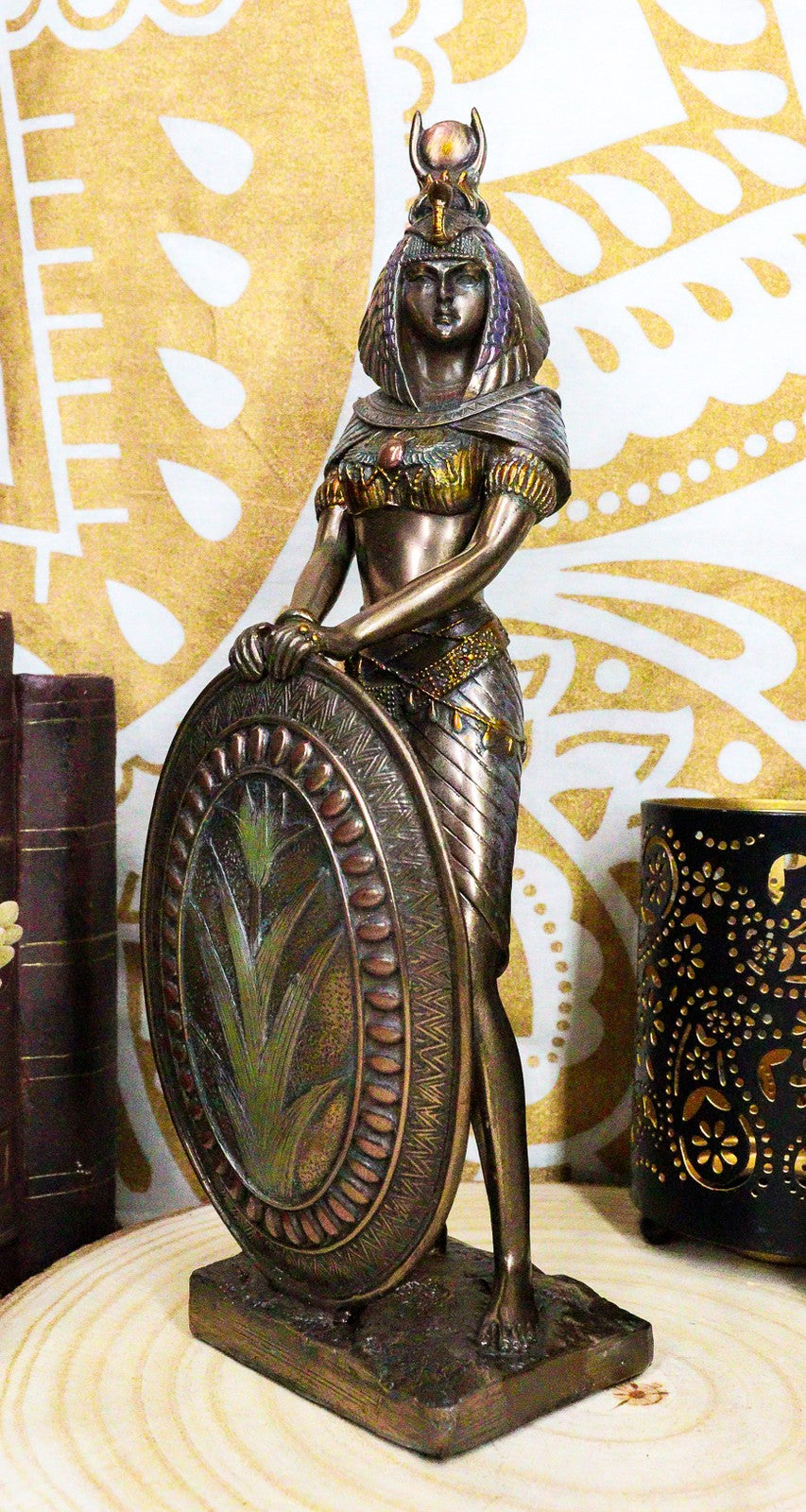 Egyptian Isis Statue Goddess of Motherhood Magic 11"H Figurine Bronze Patina