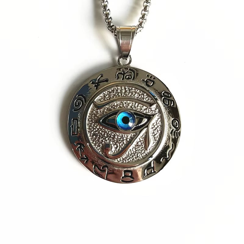 Hip Hop Ancient Egypt round Jewelry Collares Gold Color Stainless Steel Chain Egyptian Eye of Horus Necklaces & Pendants