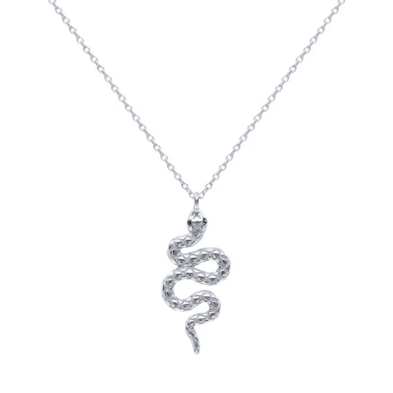 Genuine 925 Sterling Silve Snake Pendant Necklace Women Gifts Punk Style Charm Gold Choker Necklace Long Statement Jewelry