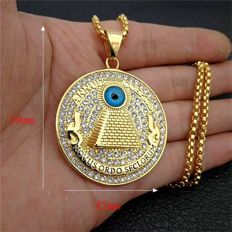 Egyptian Pyramid Evil Eye of Providence Necklaces Pendants Men Women Gold Color Stainless Steel Golden Necklace Egypt Jewelry