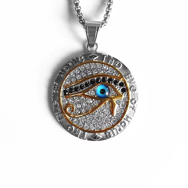 Hip Hop Ancient Egypt round Jewelry Collares Gold Color Stainless Steel Chain Egyptian Eye of Horus Necklaces & Pendants