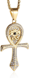 CZ Eye of Horus Egypt Protection Pendant Coptic Ankh Cross Religious Stainless Steel Necklace