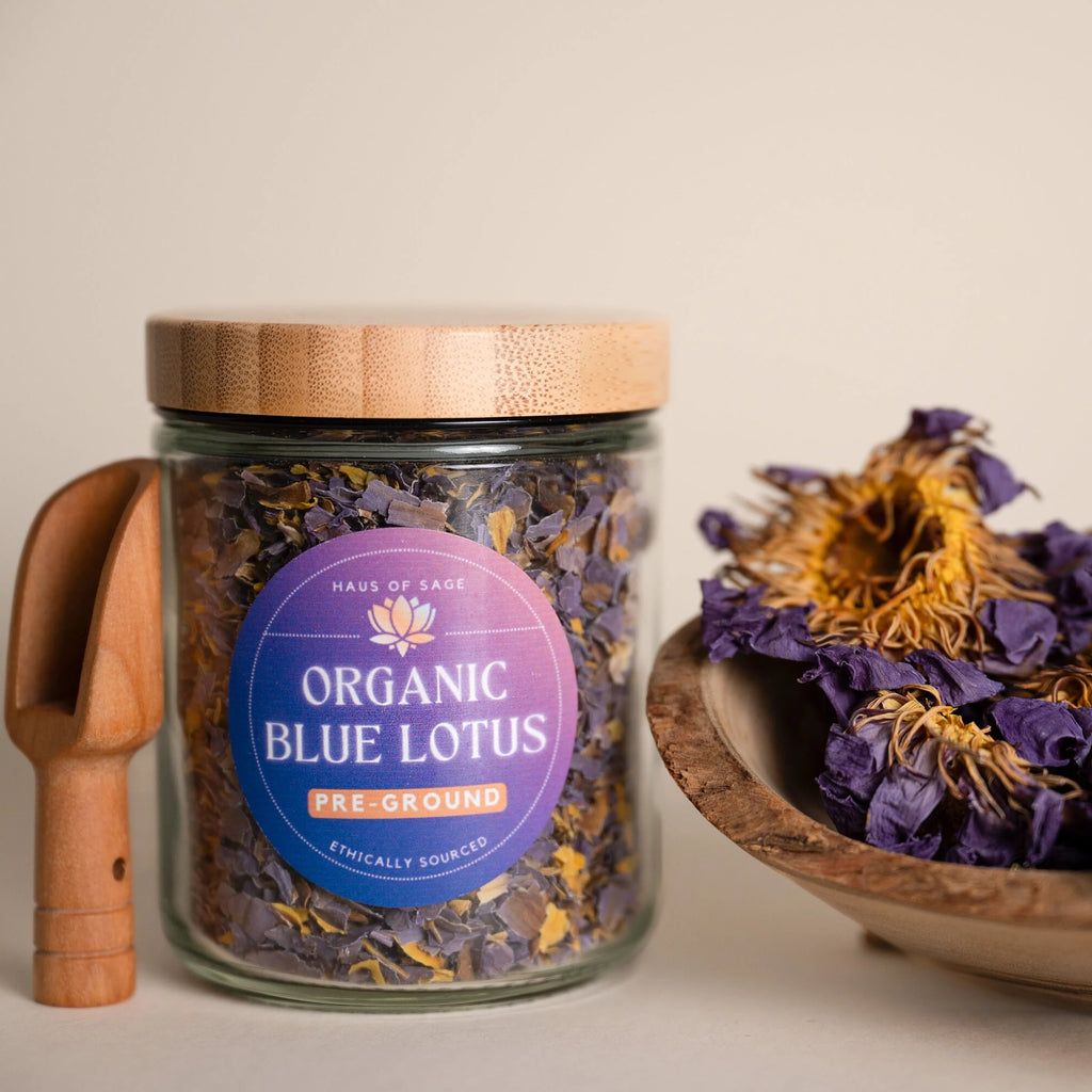 Organic Egyptian Blue Lotus Petals & Stems: Pre-Ground Nymphaea Caerulea