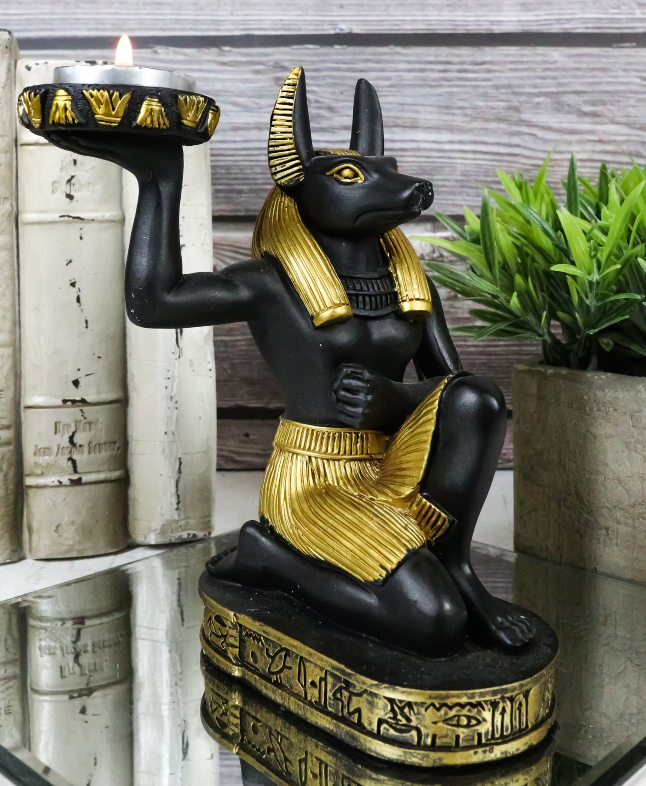 Egyptian God of the Afterlife Mummification Anubis Tea Light Candle Holder Decor