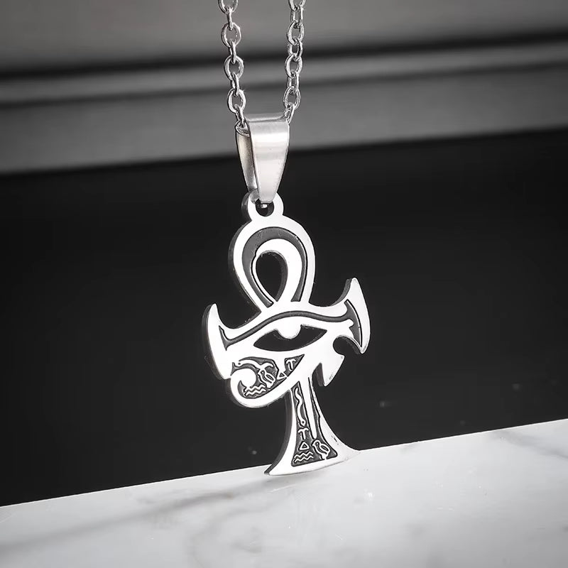Stainless Steel Ancient Egyptian Ankh Cross Life Key Totem Necklace Men and Women Lucky Amulet Jewelry