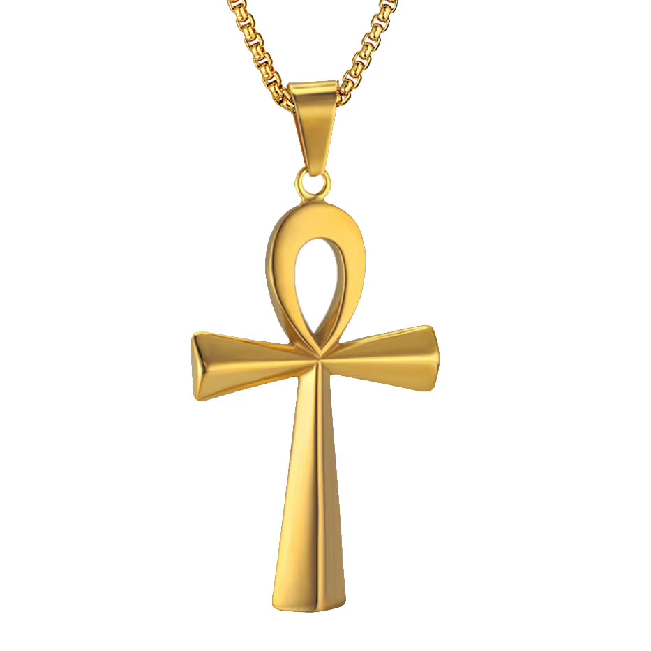 Egypt Iced Out Bling Ankh Cross Pendant Necklace for Women and Men Key of Life Stainless Steel Egyptian Jewelry Dropshipping