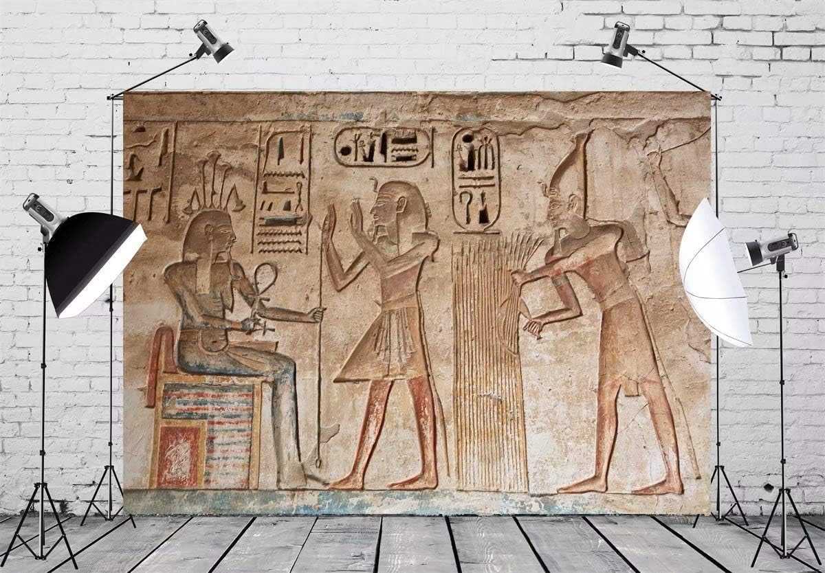 7X5Ft Fabric Wall Painting Backdrop Ancient Egyptian Gods and Hieroglyphs in Wall Painting Egyptian Tomb Phtography Backdrop for Party Decoration Photoshoot Photo Background Props