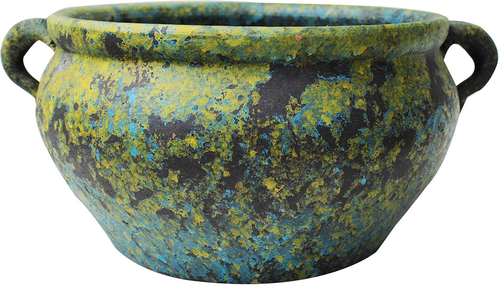Egyptian Era Designed Earthen Ware Terra-Cotta Vessel/Planter with Looped Handles (Spring Green)