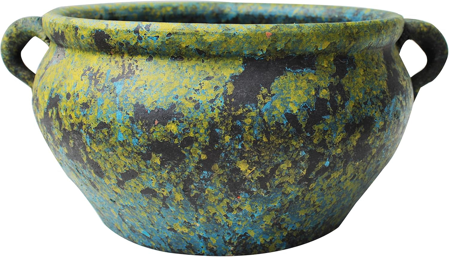 Egyptian Era Designed Earthen Ware Terra-Cotta Vessel/Planter with Looped Handles (Spring Green)