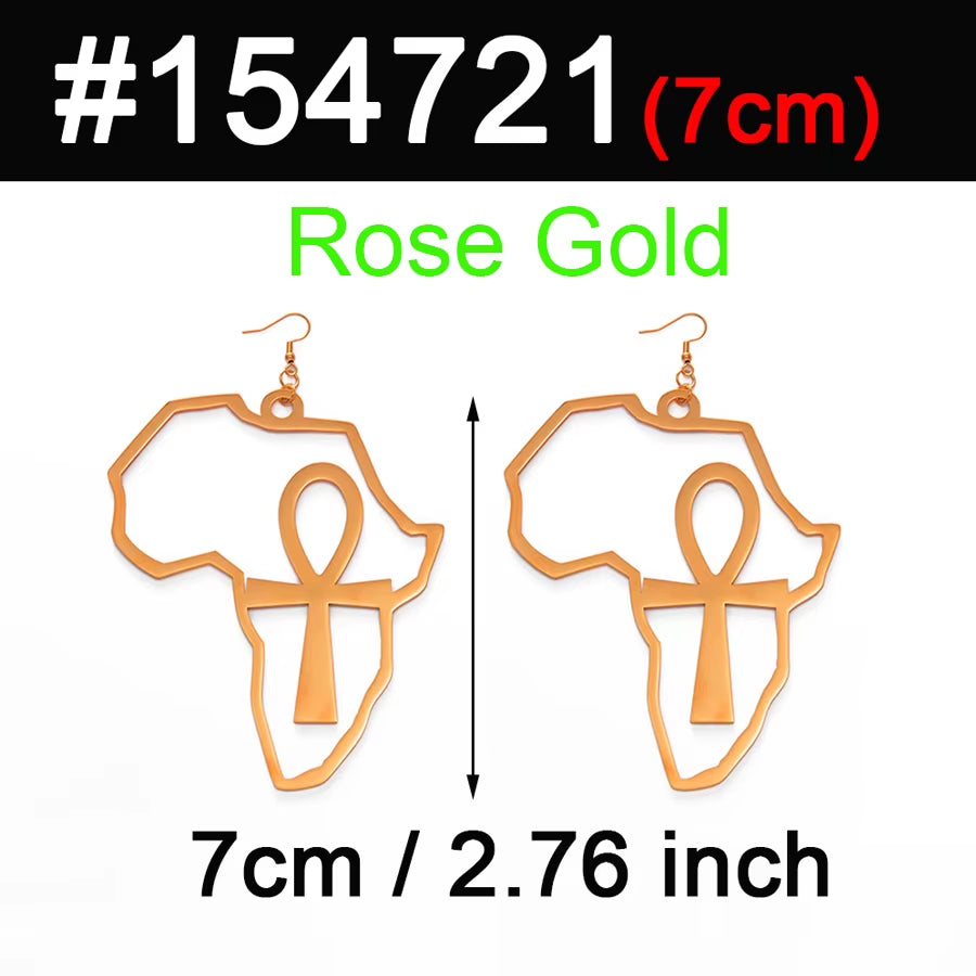 African Map Big Ankh Earrings Exaggerate Larger Earring Africa Egypt Nile Key Traditional Ethnic Hyperbole #154721