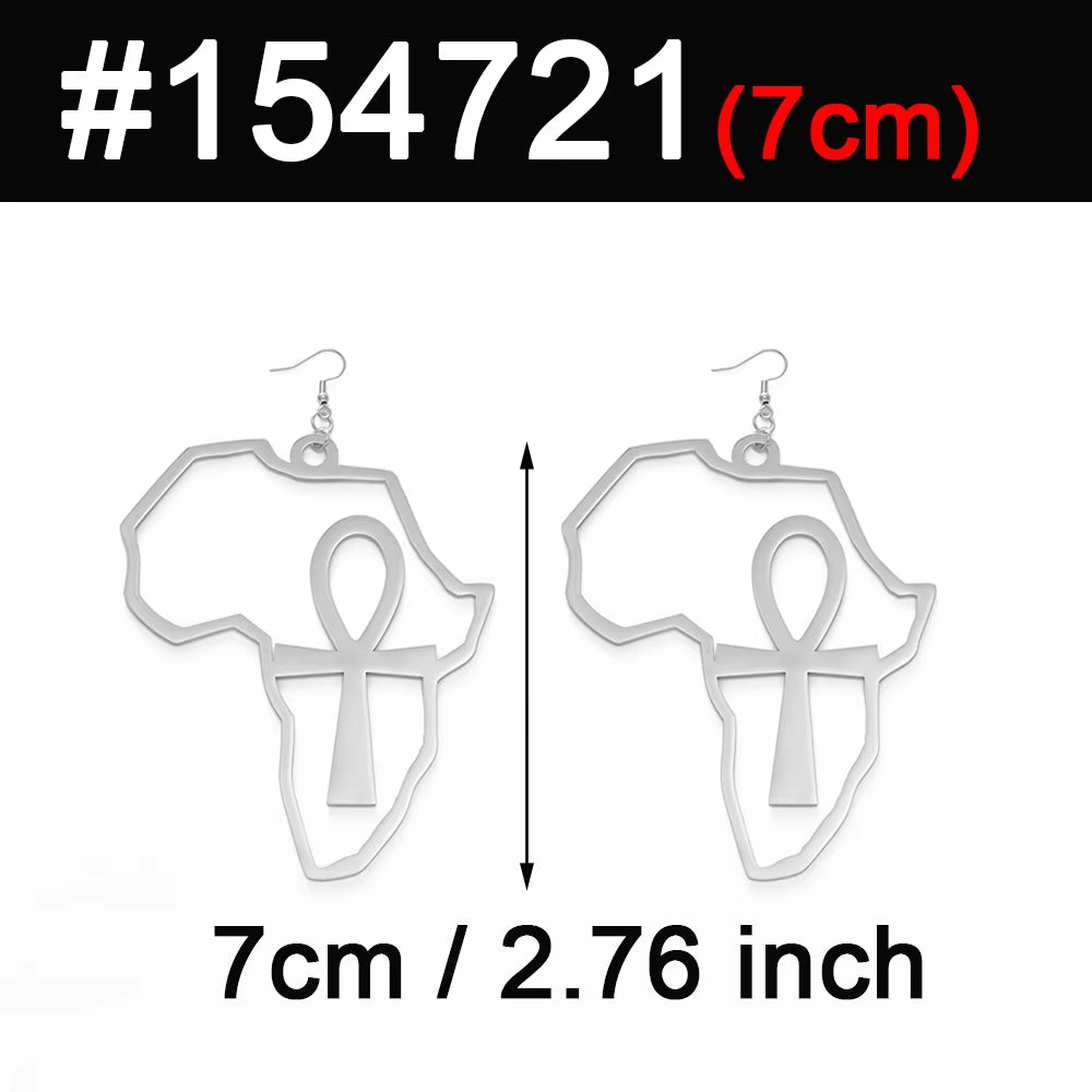 African Map Big Ankh Earrings Exaggerate Larger Earring Africa Egypt Nile Key Traditional Ethnic Hyperbole #154721