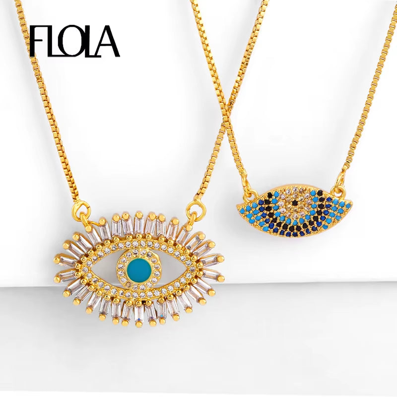 Gold Color Evil Eye Necklaces for Women Cubic Zirconia Turkish Blue Eye Necklaces Lucky Amulet Jewelry Olho Grego Nkeq01